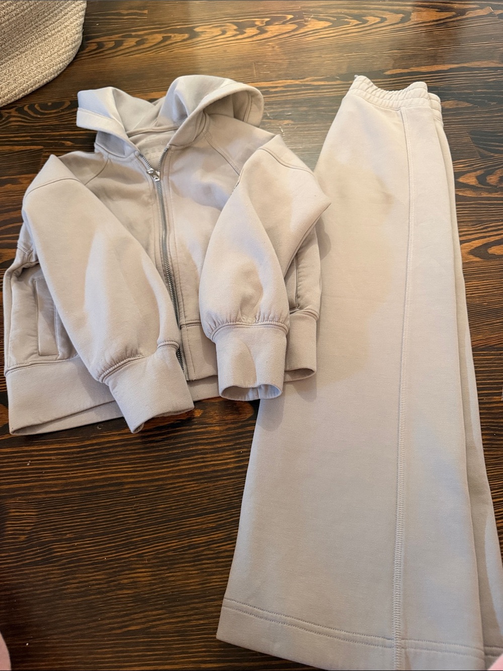 abercrombie kids Neutral Beige Hooded Zip Jacket & Wide-Leg Joggers Set